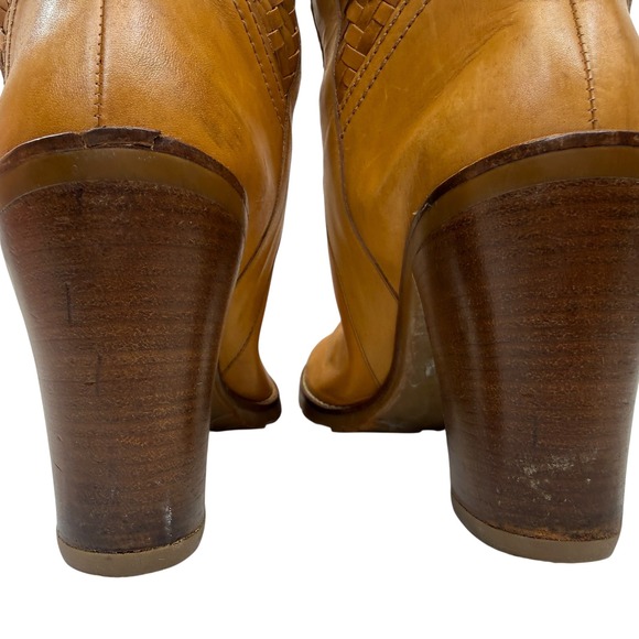 Cole Haan Woven Leather Tall Boots Womens 8.5 Block Heel Lug Sole Camel Tan - Picture 7 of 12